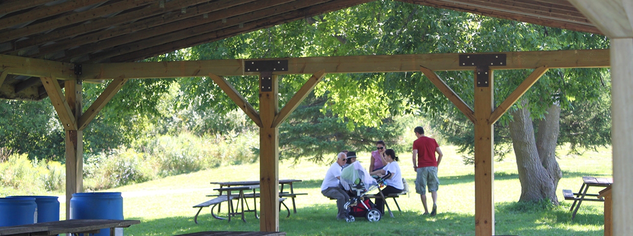 family enjoys a picnic at Kortright Centre