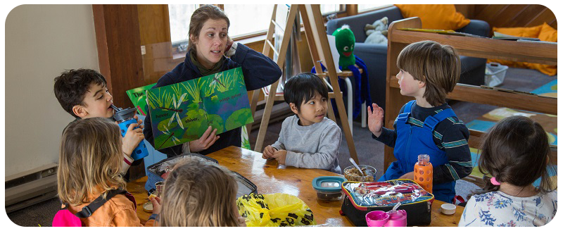 children and teacher at school closure day camp