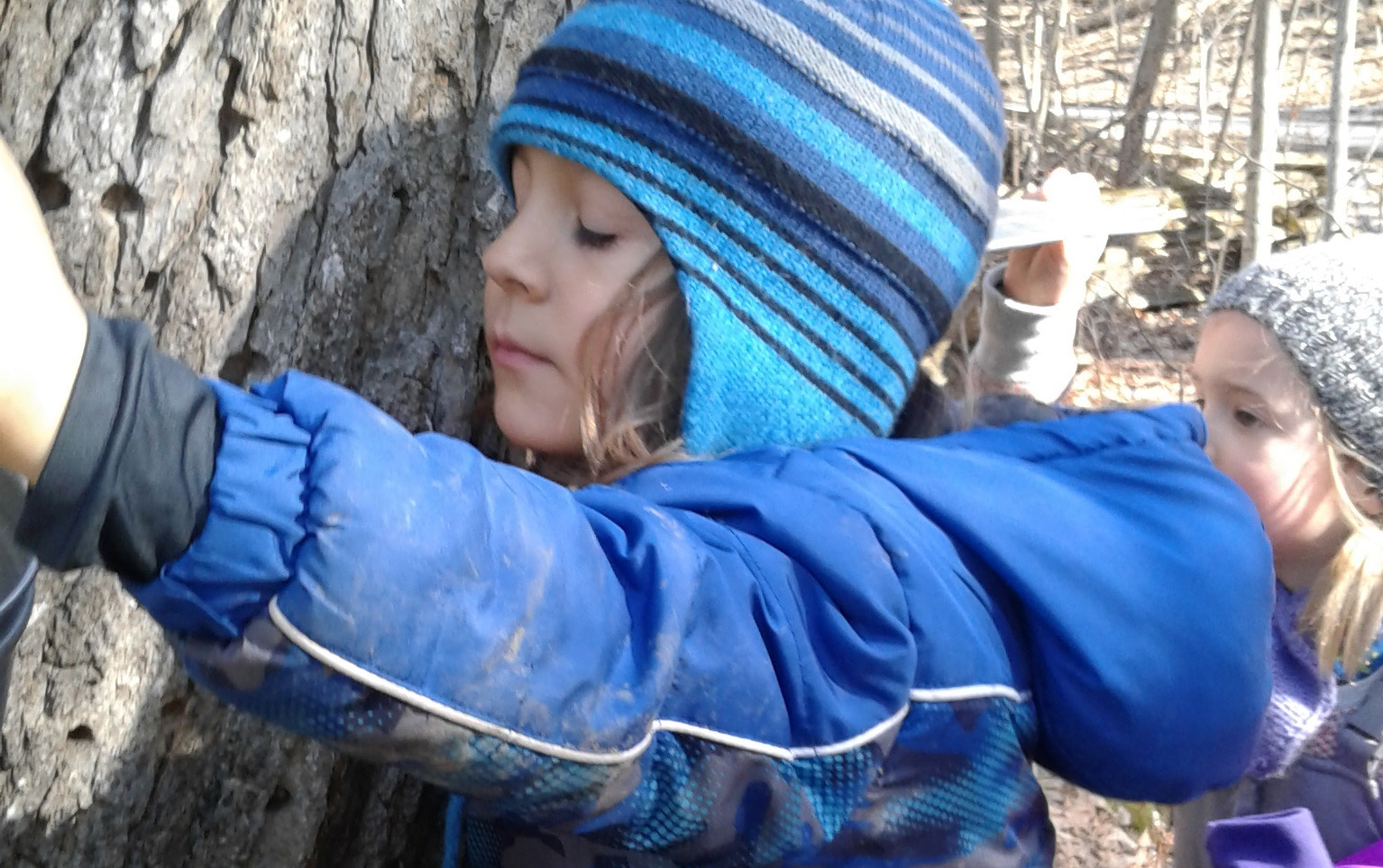 child hugs tree